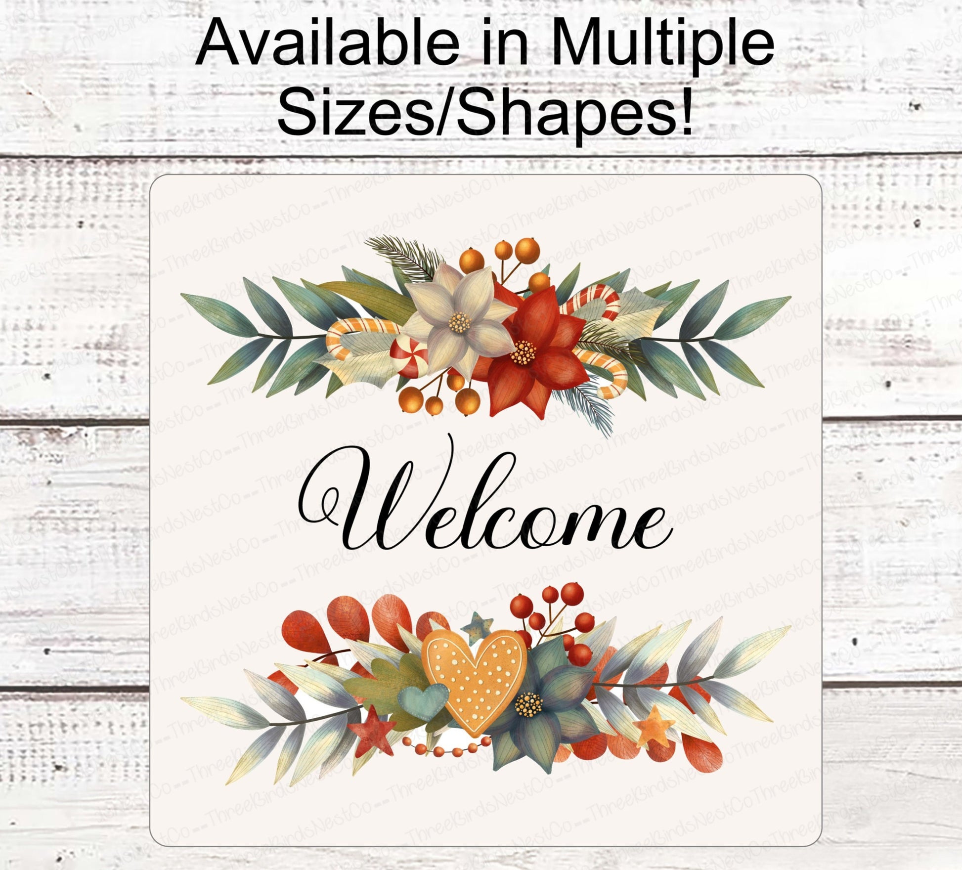 Christmas Wreath Sign - Poinsettia Sign - Gingerbread Sign - Winter Wreath Signs - Christmas Cookies - Christmas Greenery