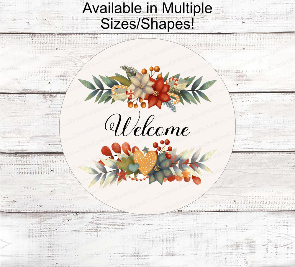 Christmas Wreath Sign - Poinsettia Sign - Gingerbread Sign - Winter Wreath Signs - Christmas Cookies - Christmas Greenery