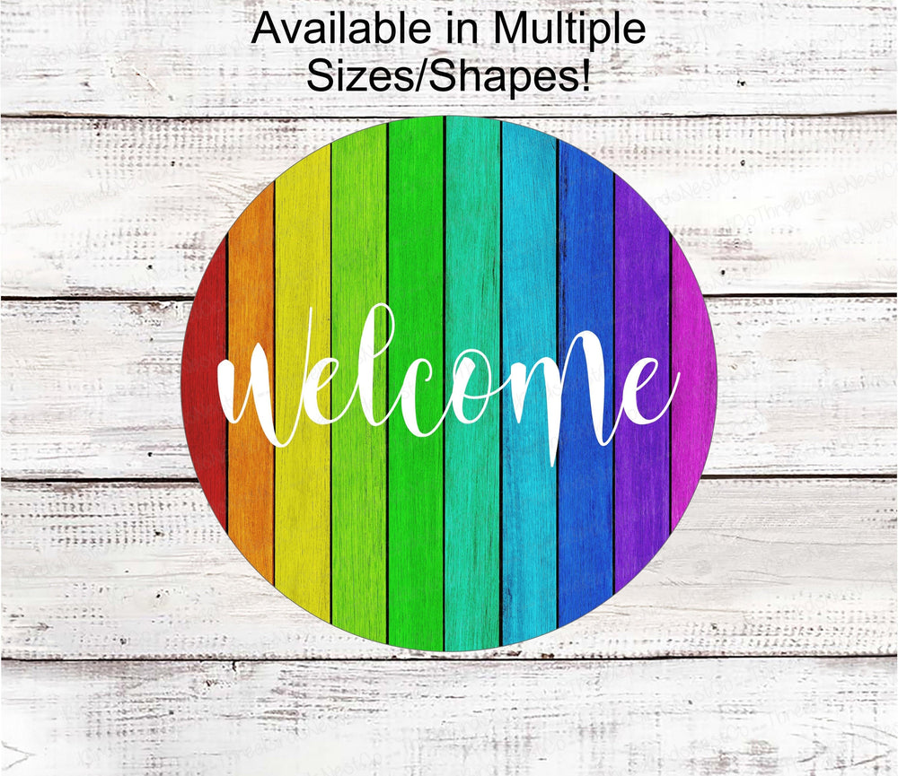 Welcome Wreath Sign - Rainbow Sign - Festive Sign - Spring Wreath Signs - Summer Wreath Signs - Everyday Wreath Signs