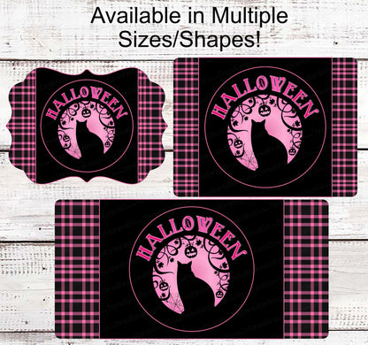 Halloween Wreath Signs - Black Cat Sign - Spooky Sign - Halloween Signs - Breast Cancer Awareness Sign - Pink for October