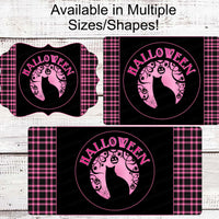 Halloween Wreath Signs - Black Cat Sign - Spooky Sign - Halloween Signs - Breast Cancer Awareness Sign - Pink for October