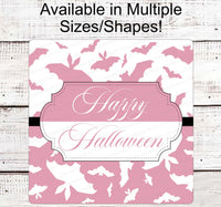 
              Halloween Wreath Signs - Happy Halloween Sign - Bats Sign - Spooky Sign - Halloween Signs - Breast Cancer Awareness Sign - Pink for October
            