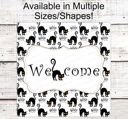 Halloween Wreath Signs - Halloween Welcome Sign - Black Cat Sign - Black Cat Halloween - Spooky Sign - Halloween Signs - Boo Sign