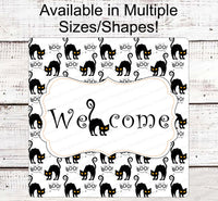 
              Halloween Wreath Signs - Halloween Welcome Sign - Black Cat Sign - Black Cat Halloween - Spooky Sign - Halloween Signs - Boo Sign
            