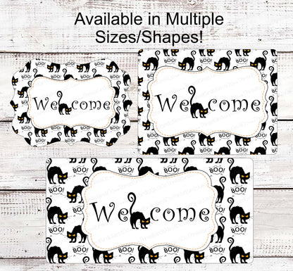 Halloween Wreath Signs - Halloween Welcome Sign - Black Cat Sign - Black Cat Halloween - Spooky Sign - Halloween Signs - Boo Sign