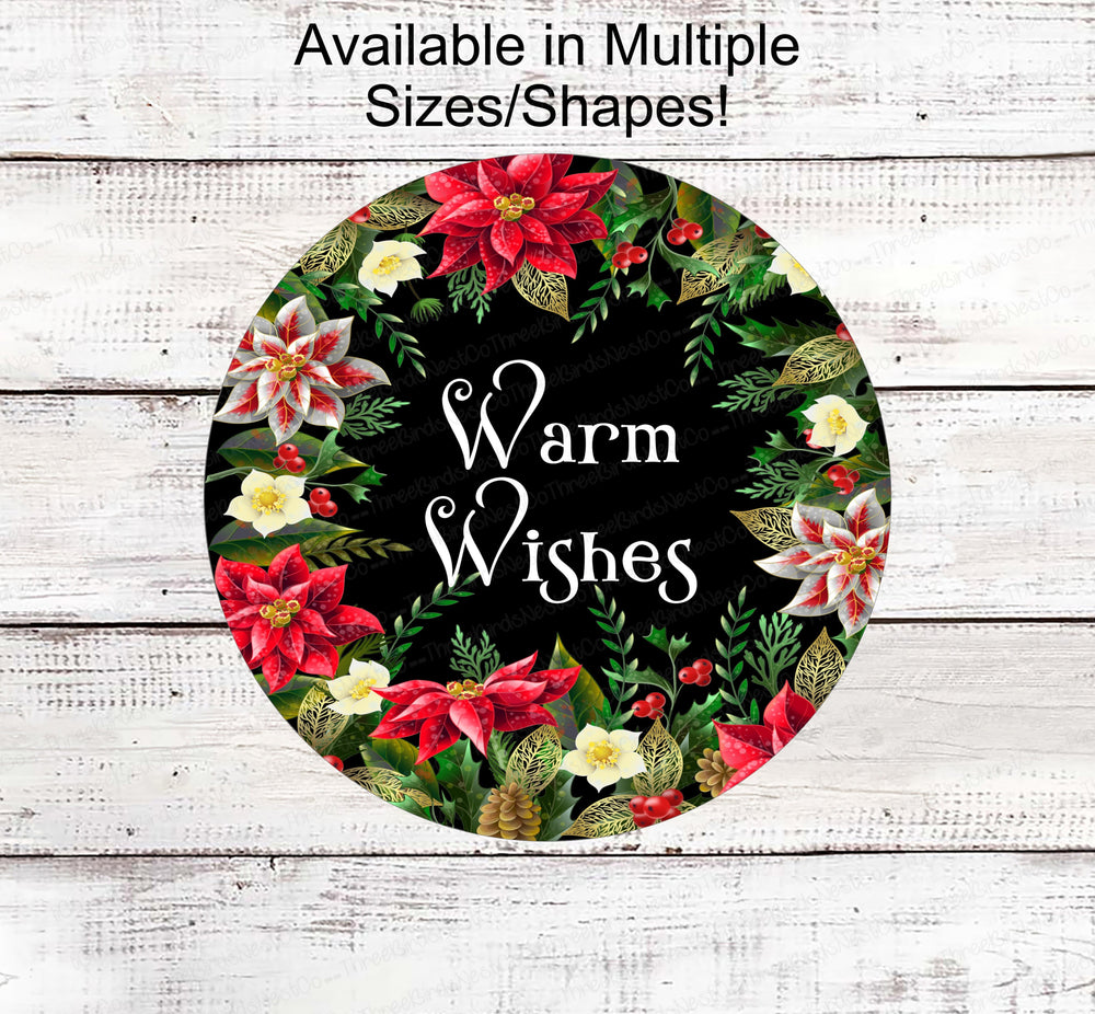 Christmas Wreath Sign - Winter Welcome Sign - Welcome Wreath Sign - Warm Wishes Wreath Sign - Poinsettia Sign - Christmas Floral Sign