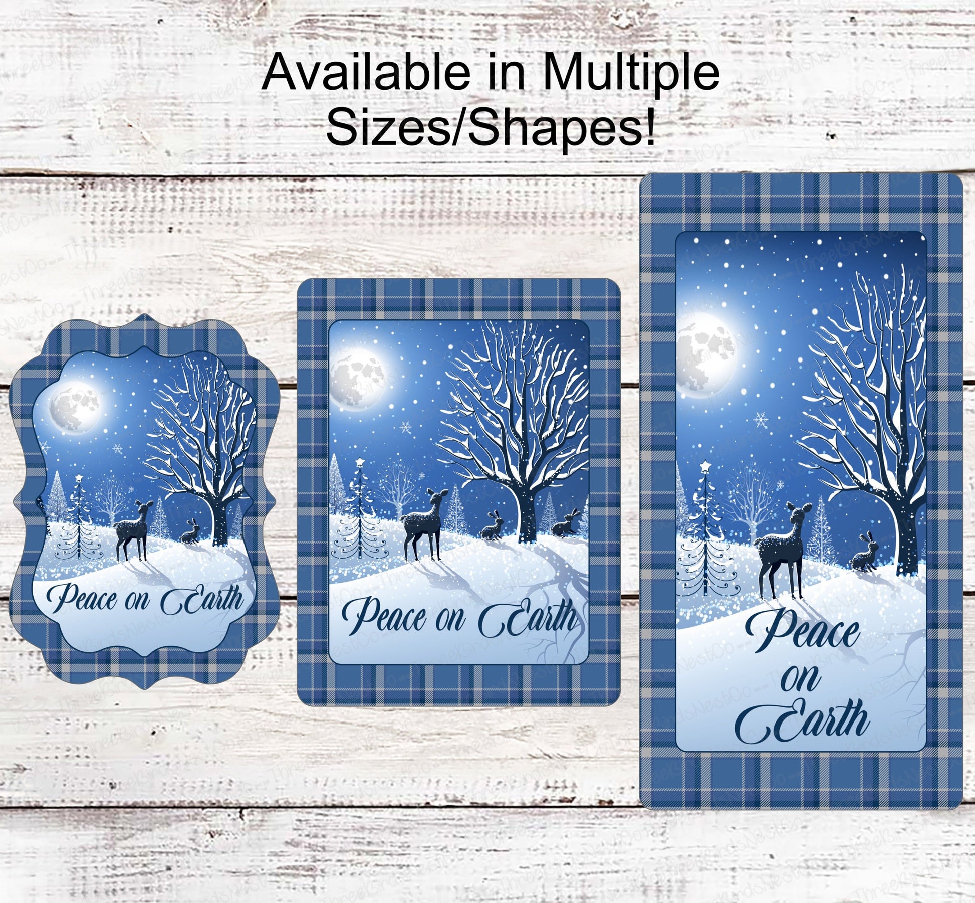 Peace on Earth Sign - Winter Welcome Sign - Christmas Wreath Sign - Deer Sign - Woodland Sign - Snowy Sign
