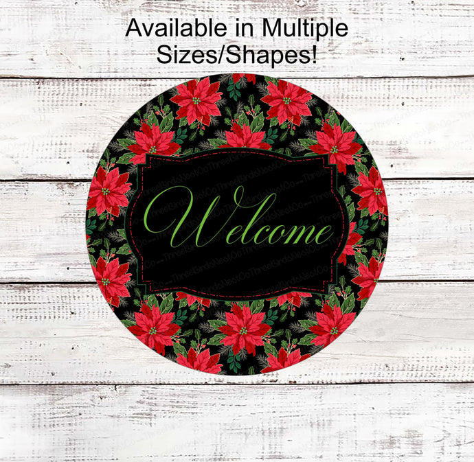 Poinsettia Welcome Sign - Christmas Wreath Signs - Welcome Wreath Signs - Winter Welcome Sign