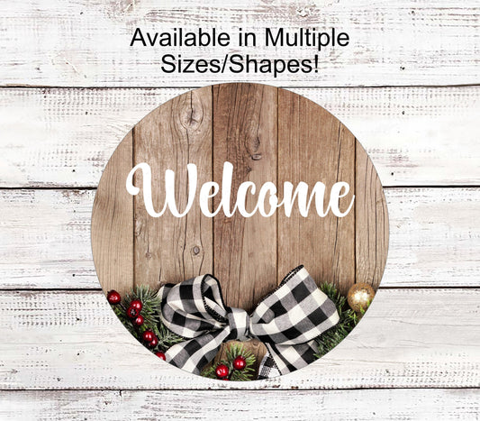Winter Welcome Sign - Buffalo Plaid Sign - Christmas Wreath Signs - Farmhouse Christmas Sign - Rustic Christmas Sign