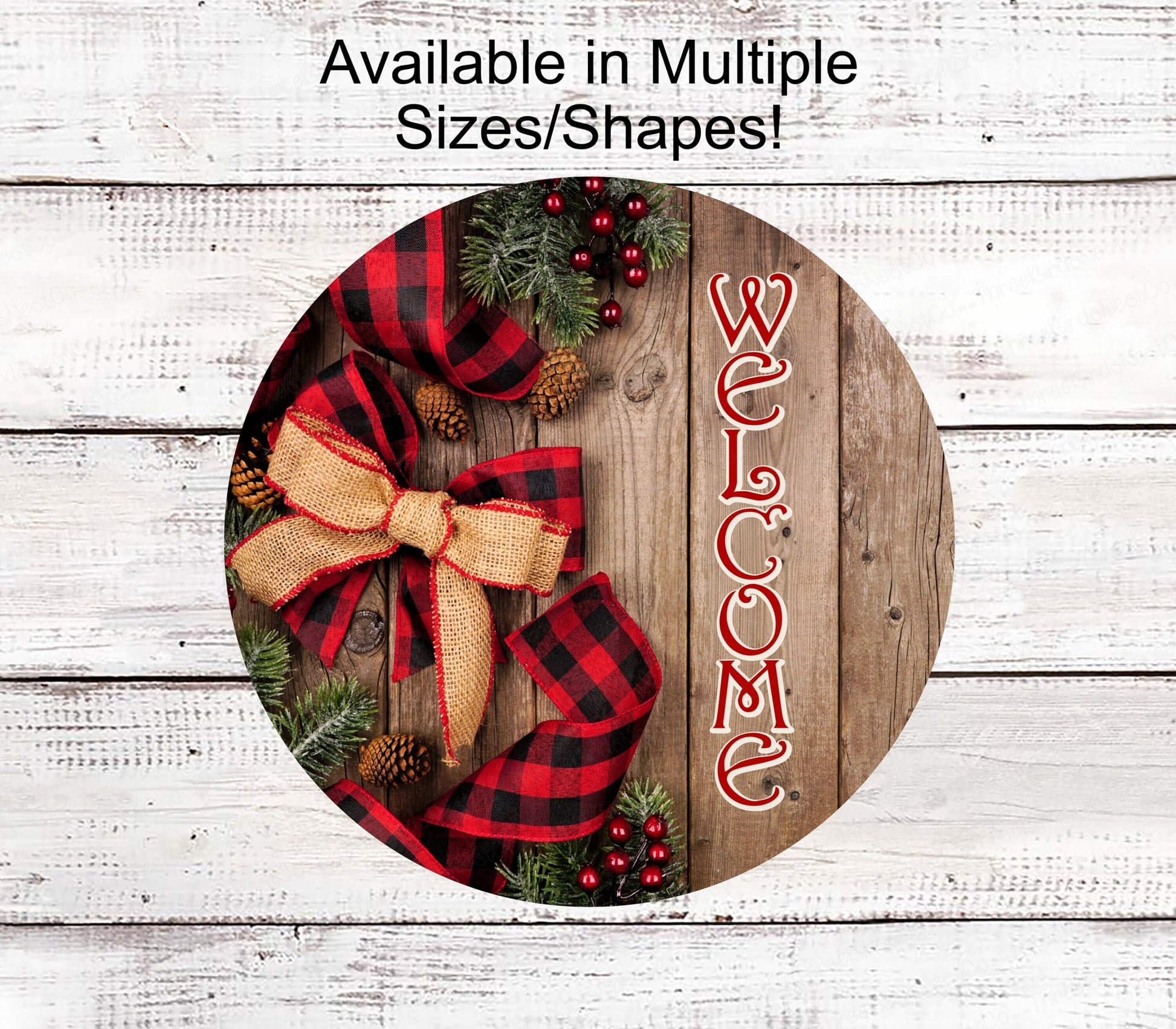Winter Welcome Sign - Buffalo Plaid Sign - Christmas Wreath Signs - Farmhouse Christmas Sign - Rustic Christmas Sign