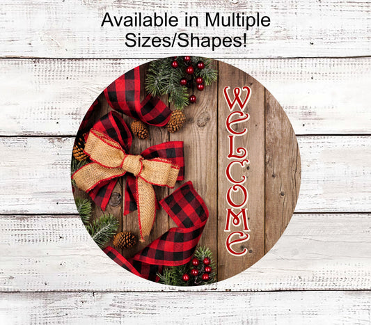 Winter Welcome Sign - Buffalo Plaid Sign - Christmas Wreath Signs - Farmhouse Christmas Sign - Rustic Christmas Sign