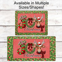 Christmas Wreath Signs - Reindeer Sign - Joy Sign - Holly Sign - Christmas Stocking - Christmas Signs - Merry Christmas Sign