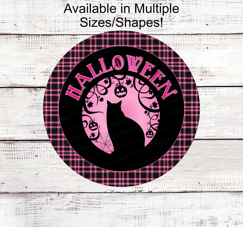 Halloween Wreath Signs - Black Cat Sign - Spooky Sign - Halloween Signs - Breast Cancer Awareness Sign - Pink for October