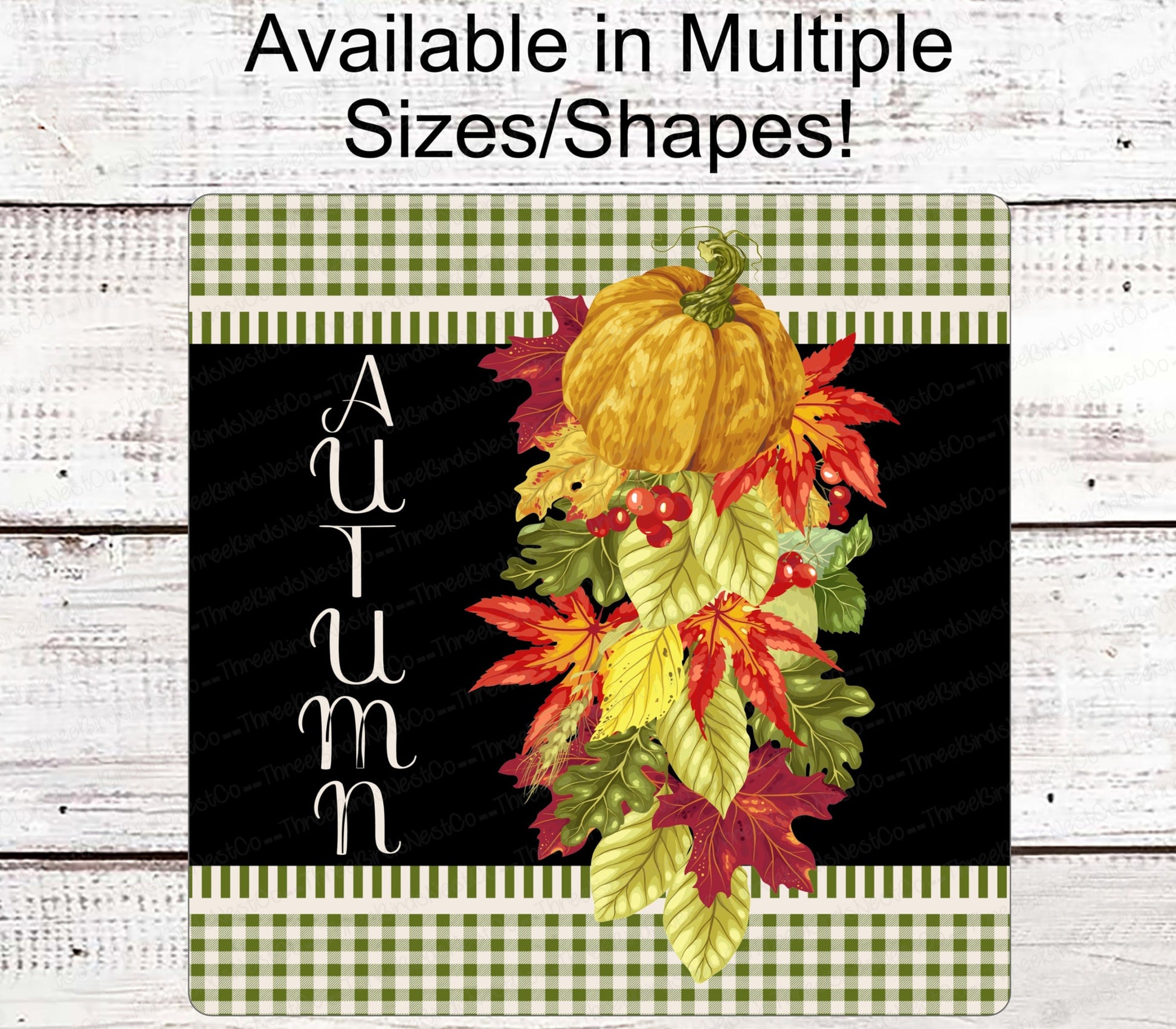 Fall Welcome Sign - Autumn Sign - Pumpkin Sign - Leaves Sign - Buffalo Plaid