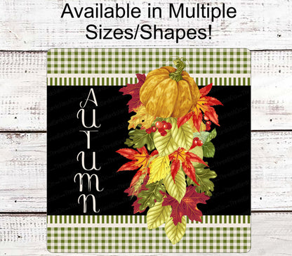 Fall Welcome Sign - Autumn Sign - Pumpkin Sign - Leaves Sign - Buffalo Plaid