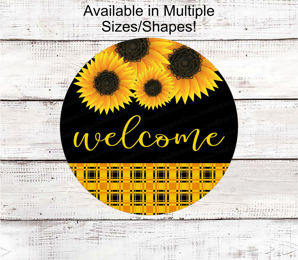 Welcome Wreath Sign - Sunflowers Sign - Farmhouse Wreath Sign - Metal Wreath Sign - Front Door Decor - Wreath Center - Everyday Sign