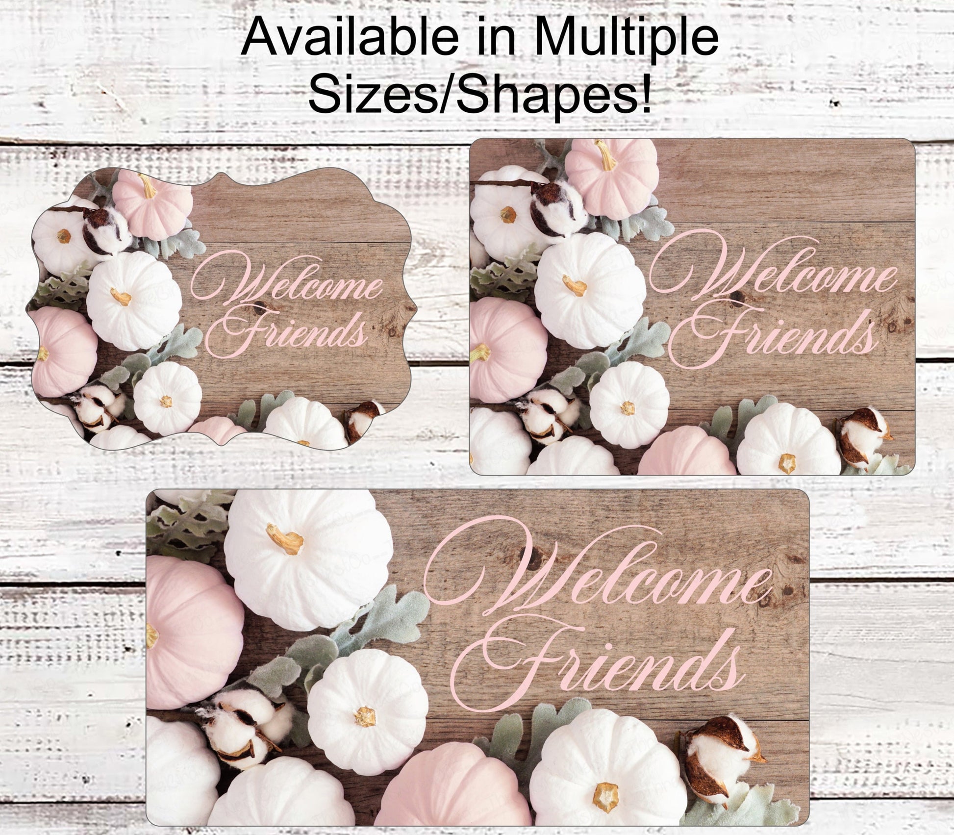 Fall Welcome Sign - Welcome Friends Sign - Farmhouse Sign - Rustic Fall Sign - Pink Pumpkins - White Pumpkins - Pastel Pumpkins