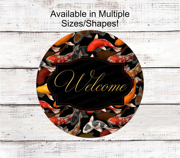 Koi Fish Sign - Welcome Wreath Sign - Koi Pond Sign - Koi Gift - Wreath Centers - Wreath Supplies - Three Birds nest Co - Front Door Decor