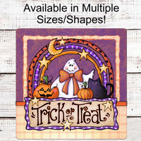 Halloween Wreath Signs - Trick or Treat Sign - Black Cat Sign - Ghost Sign - Spooky Sign - Jack O Lantern Sign