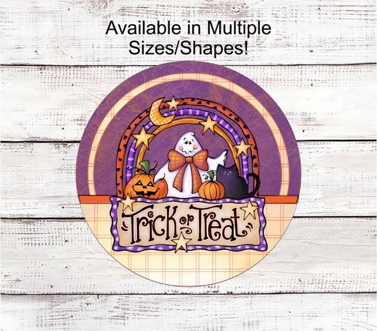 Halloween Wreath Signs - Trick or Treat Sign - Black Cat Sign - Ghost Sign - Spooky Sign - Jack O Lantern Sign