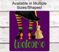 
              Halloween Wreath Signs - Halloween Welcome - Witch Sign - Witch Legs - Witch Boots - Cute Halloween Decor - Welcome Wreath Sign
            
