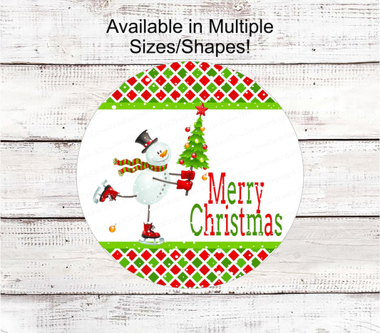 Snowman Sign - Ice Skating Sign - Merry Christmas Sign - Christmas Ornaments Sign - Christmas Tree Sign