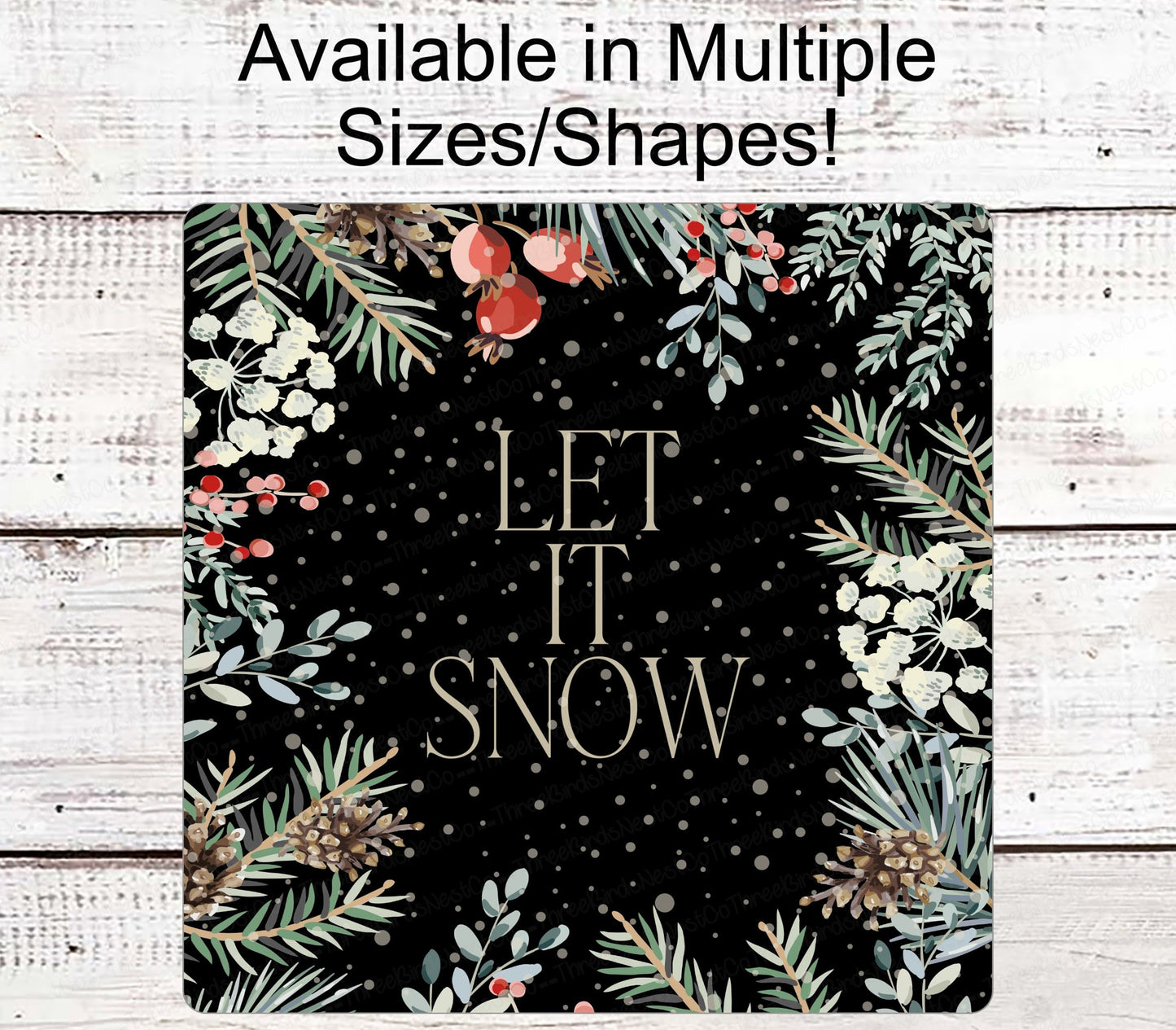 Winter Wreath Signs - Let it Snow Sign - Christmas Greenery Sign - Pinecone Sign - Berries Sign - Christmas Wreath Sign