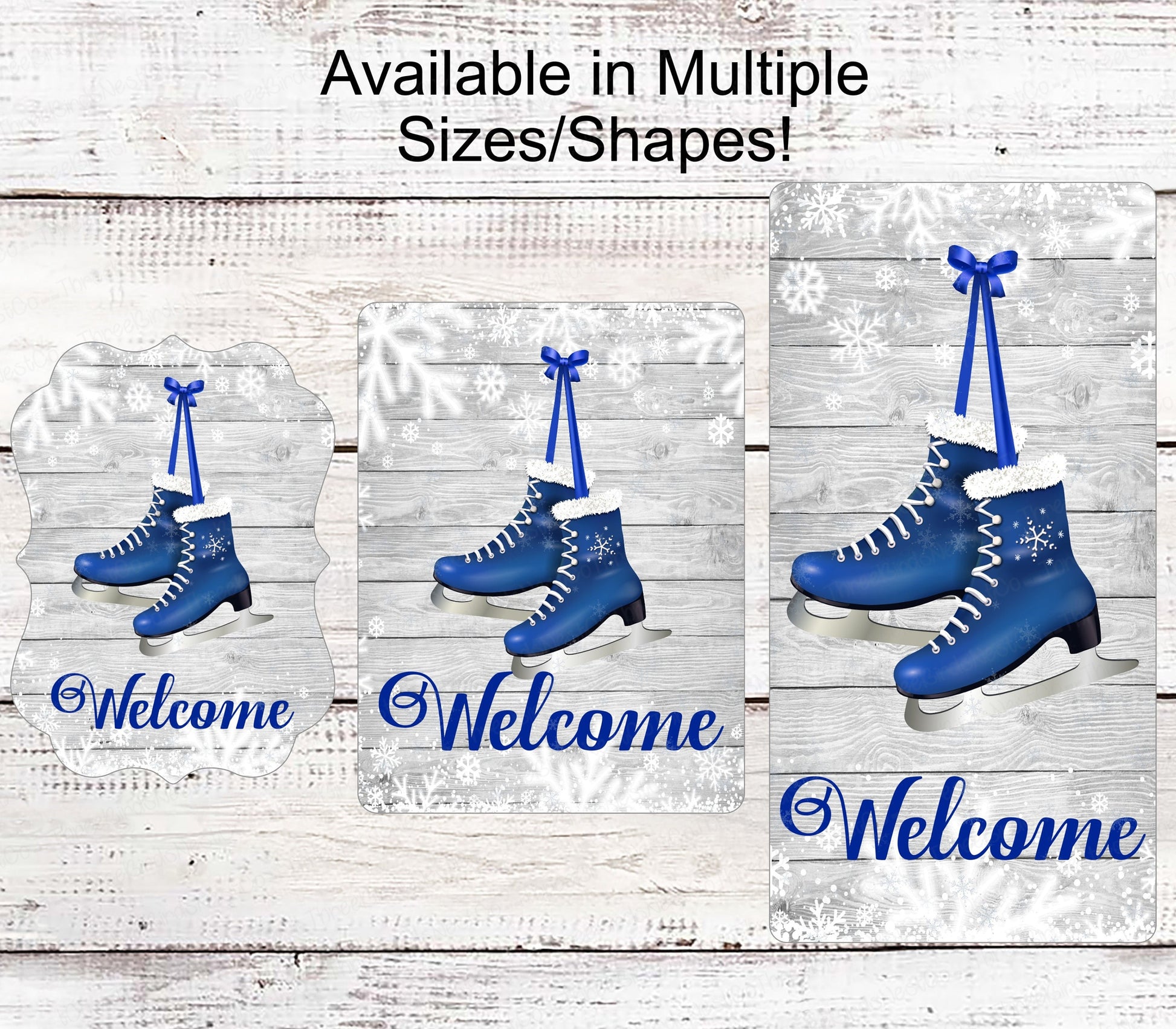 Ice Skates Sign - Winter Welcome Sign - Snowflakes Sign - Rustic Christmas Sign - Rustic Winter Sign - Welcome Wreath Sign