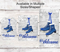 
              Ice Skates Sign - Winter Welcome Sign - Snowflakes Sign - Rustic Christmas Sign - Rustic Winter Sign - Welcome Wreath Sign
            