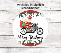 
              Christmas Wreath Signs - Santa Signs - Motorcycle Santa - Christmas Motorcycle - Merry Christmas Signs - Motorcycle Sign
            