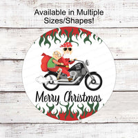 Christmas Wreath Signs - Santa Signs - Motorcycle Santa - Christmas Motorcycle - Merry Christmas Signs - Motorcycle Sign