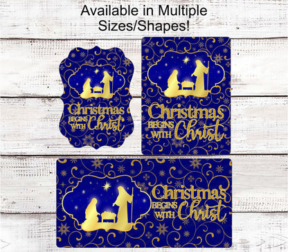 Christmas Wreath Sign - Christmas Begins with Christ Sign - Nativity Sign - Jesus Sign - Jesus is the Reason - Religious Christian Sign