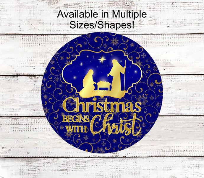 Christmas Wreath Sign - Christmas Begins with Christ Sign - Nativity Sign - Jesus Sign - Jesus is the Reason - Religious Christian Sign