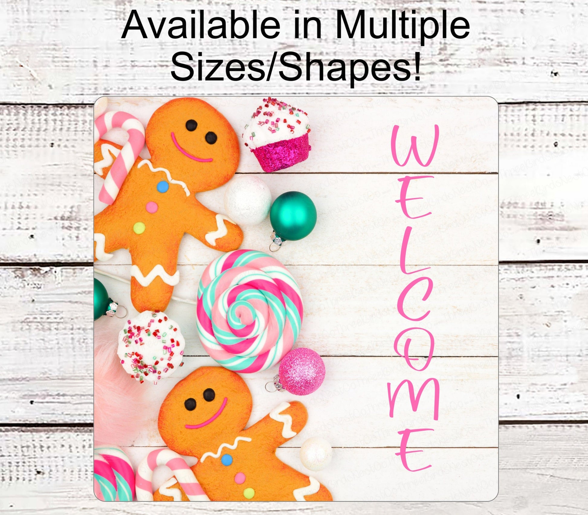 Christmas Wreath Sign - Gingerbread Man Sign - Winter Welcome Sign - Christmas Sweets - Christmas Cookies - Christmas Candy Sign