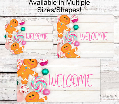 Christmas Wreath Sign - Gingerbread Man Sign - Winter Welcome Sign - Christmas Sweets - Christmas Cookies - Christmas Candy Sign