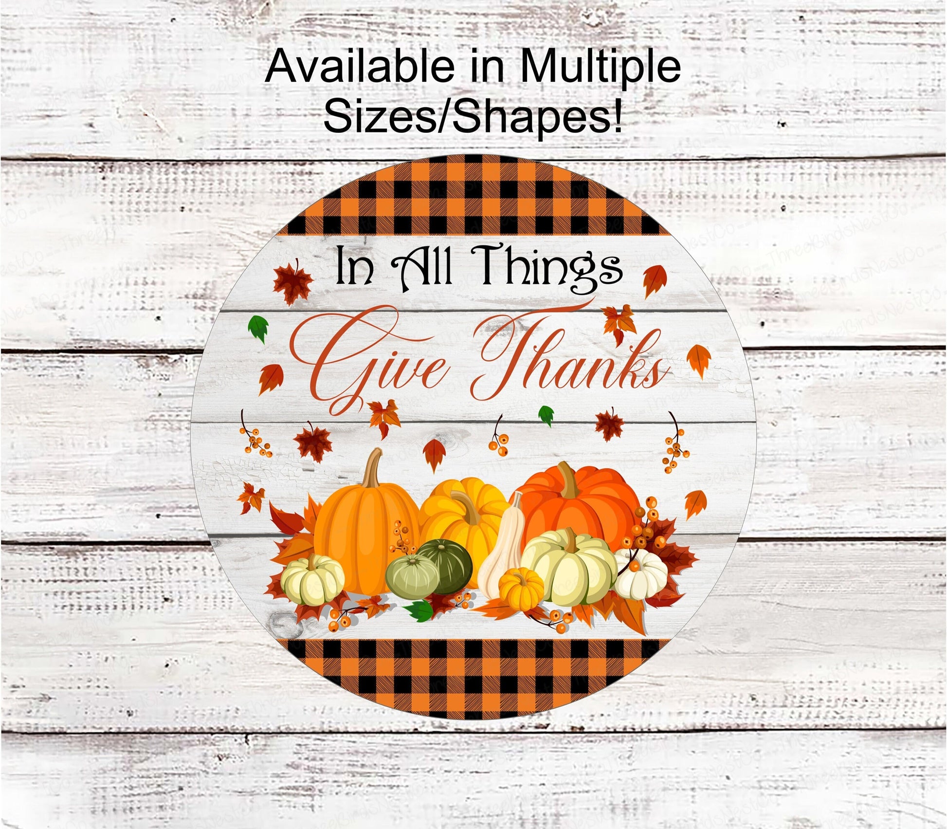 In All Things Give Thanks Sign - Fall Welcome Sign - Happy Fall Sign - Pumpkin Sign - Front Door Decor - Hello Autumn - Buffalo Plaid