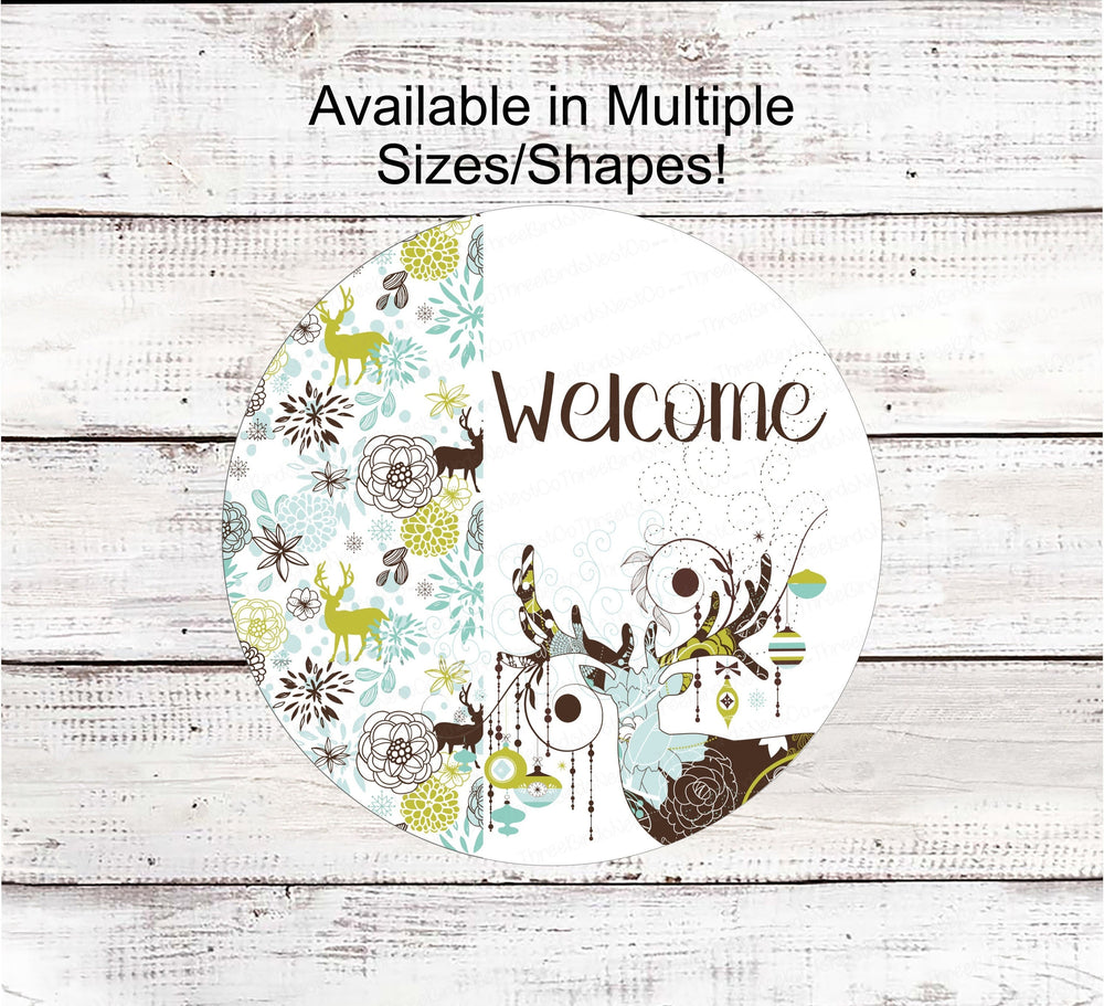 Deer Sign - Winter Wreath Sign - Christmas Ornaments Sign - Winter Welcome Sign - Deer Welcome Sign