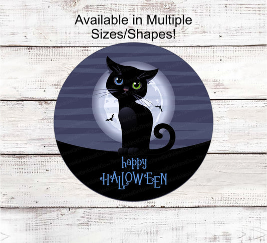 Halloween Wreath Signs - Black Cat Sign - Black Cat Halloween - Spooky Sign - Halloween Signs - Black Cat Sanctuary - Happy Halloween Sign