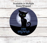 
              Halloween Wreath Signs - Black Cat Sign - Black Cat Halloween - Spooky Sign - Halloween Signs - Black Cat Sanctuary - Happy Halloween Sign
            