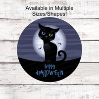 Halloween Wreath Signs - Black Cat Sign - Black Cat Halloween - Spooky Sign - Halloween Signs - Black Cat Sanctuary - Happy Halloween Sign