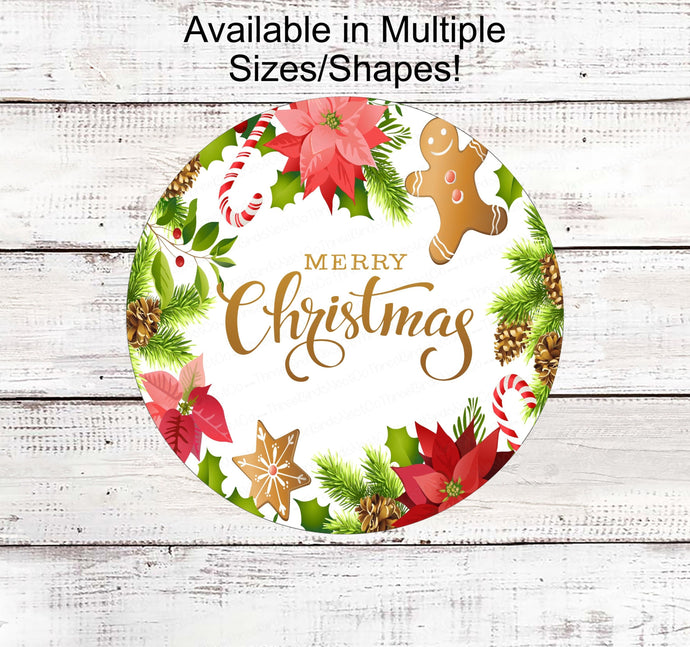 Christmas Wreath Sign - Merry Christmas Sign - Gingerbread Man Sign - Candy Cane Sign - Poinsettia Sign - Christmas Cookies