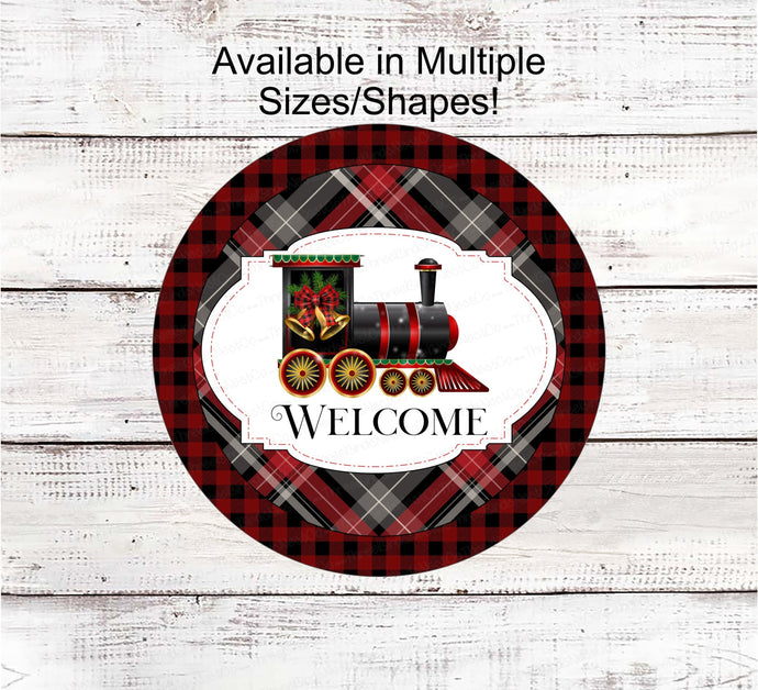 Christmas Wreath Signs - Christmas Train Sign - Welcome Wreath Sign - Christmas Bells - Buffalo Plaid Sign