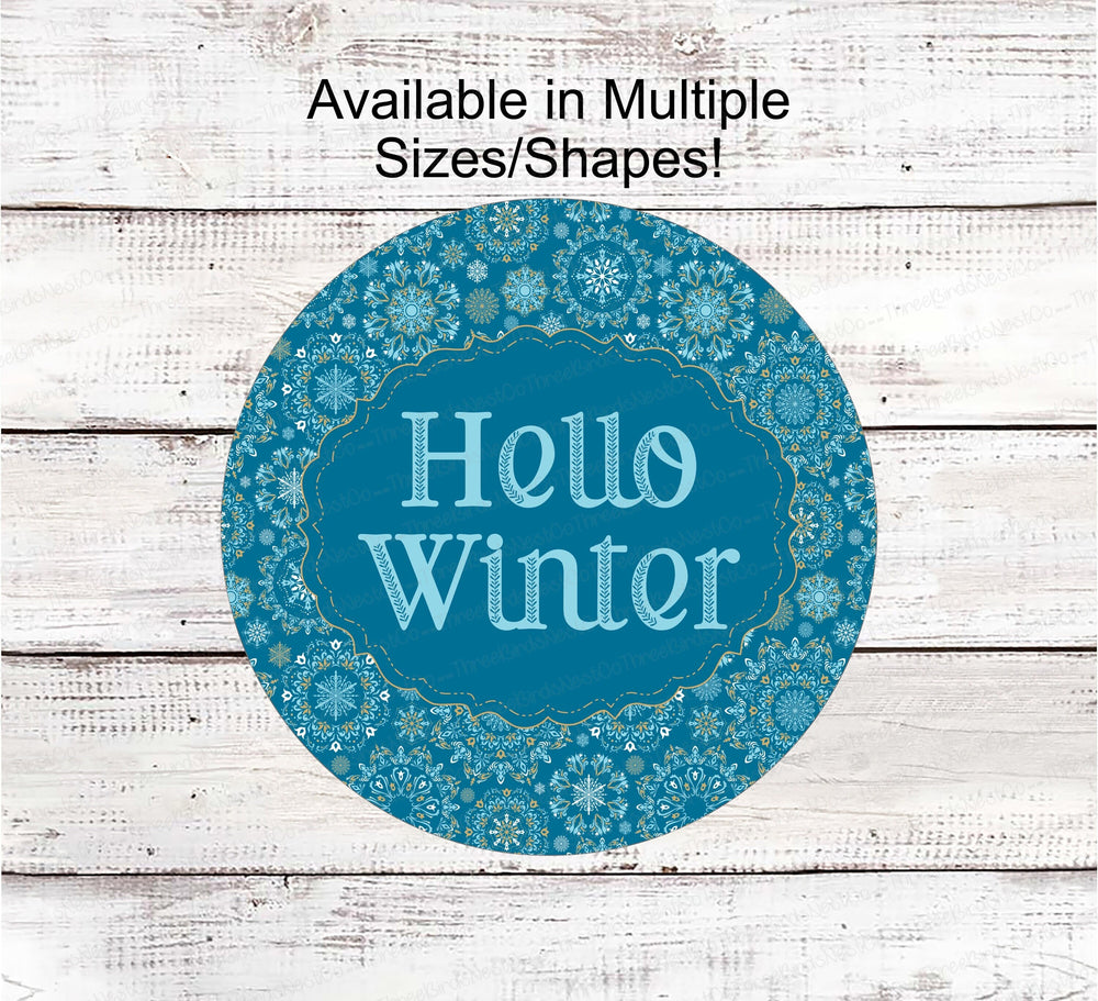 Welcome Wreath Sign - Hello Winter Sign - Snowflakes Sign - Winter Welcome Sign - Wreath Centers