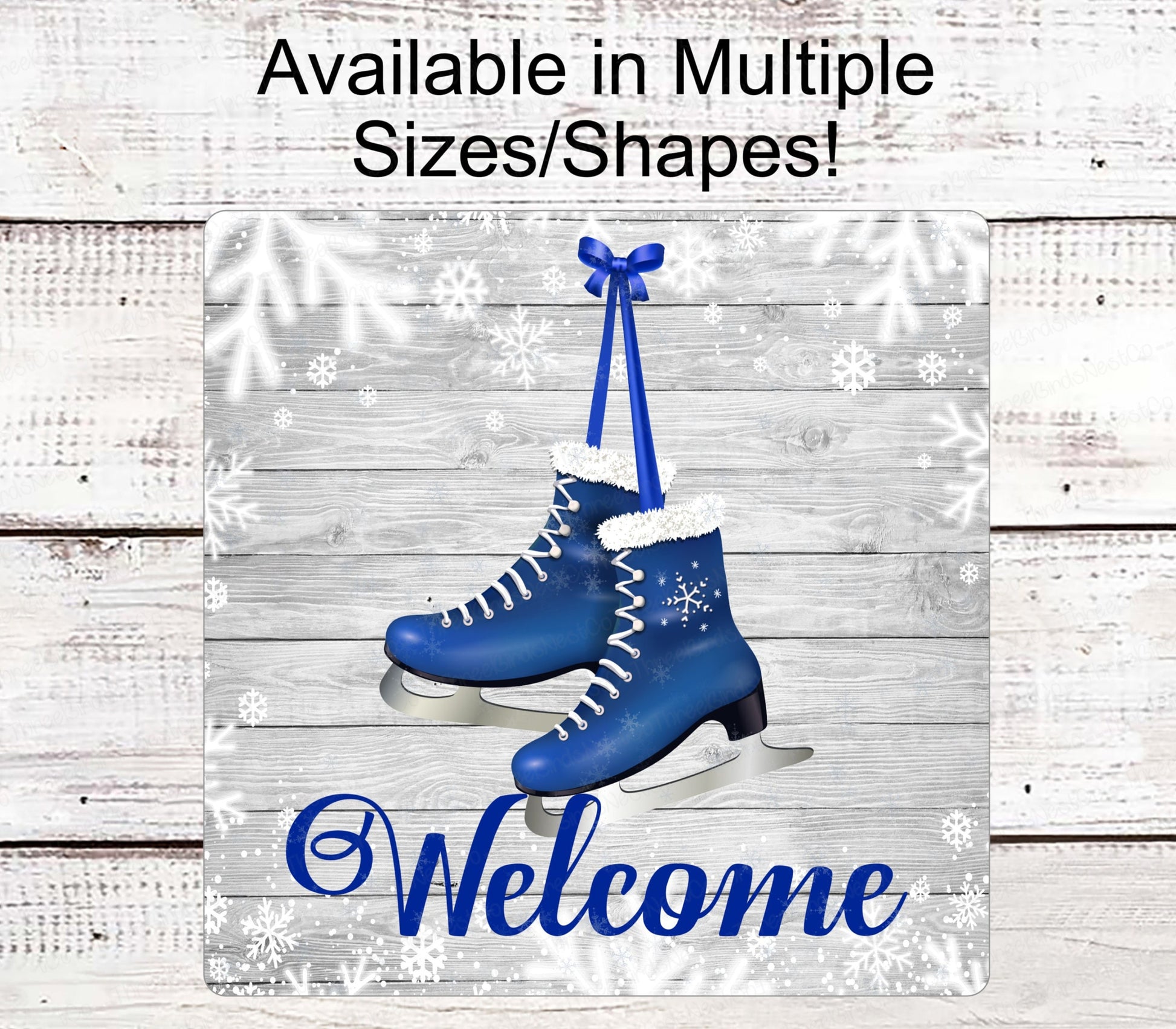 Ice Skates Sign - Winter Welcome Sign - Snowflakes Sign - Rustic Christmas Sign - Rustic Winter Sign - Welcome Wreath Sign