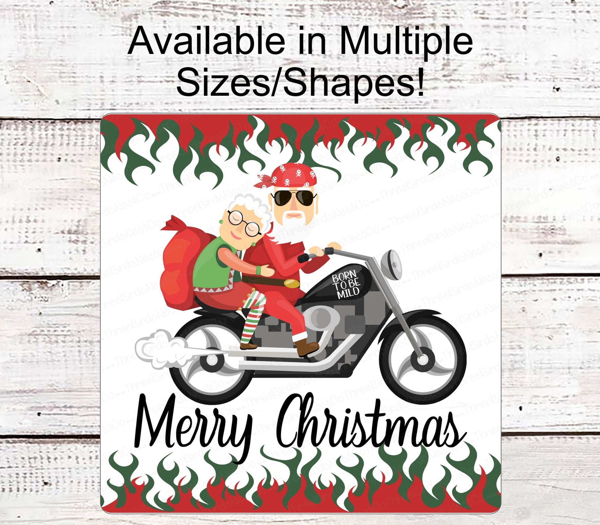 Christmas Wreath Signs - Santa Signs - Motorcycle Santa - Christmas Motorcycle - Merry Christmas Signs - Motorcycle Sign