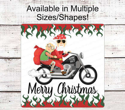 Christmas Wreath Signs - Santa Signs - Motorcycle Santa - Christmas Motorcycle - Merry Christmas Signs - Motorcycle Sign