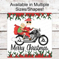 Christmas Wreath Signs - Santa Signs - Motorcycle Santa - Christmas Motorcycle - Merry Christmas Signs - Motorcycle Sign