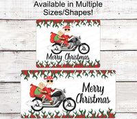 
              Christmas Wreath Signs - Santa Signs - Motorcycle Santa - Christmas Motorcycle - Merry Christmas Signs - Motorcycle Sign
            