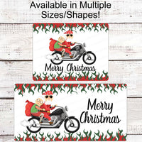 Christmas Wreath Signs - Santa Signs - Motorcycle Santa - Christmas Motorcycle - Merry Christmas Signs - Motorcycle Sign