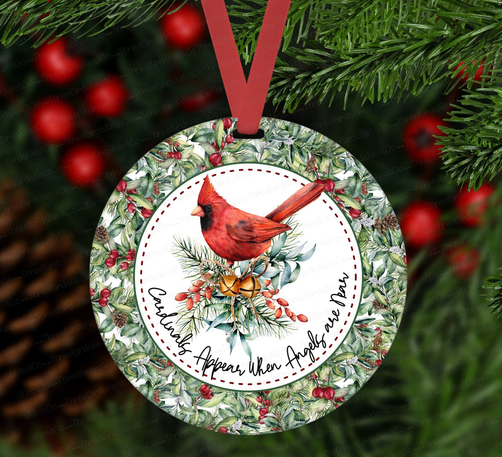 Christmas Ornament - Cardinal Ornament - Winter Cardinal - Memorial Ornament - Christmas Holly -Double Sided Ornament -Metal Ornament- ORN14